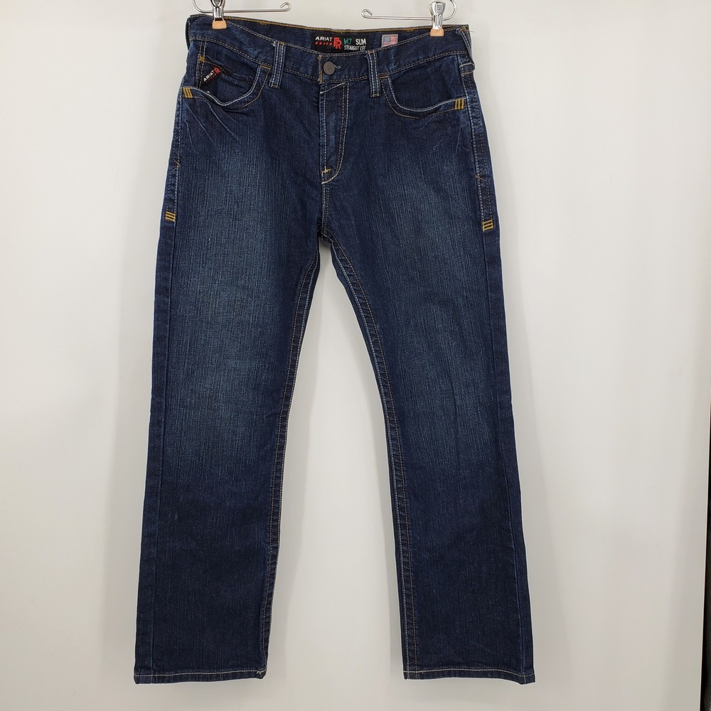 Ariat FR M7 Slim Straight Leg Jeans Mens 34x32 Dark Wash Flame Resistant CAT 2